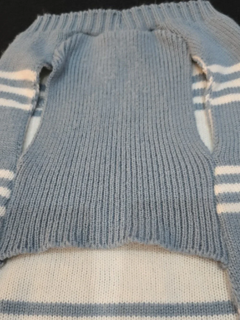 Grayish Blue & White Striped Dog Sweater with Bone Accent #689